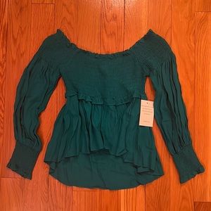 For Love and Lemons Teal Off the Shoulder Top. With Tags. Size M.